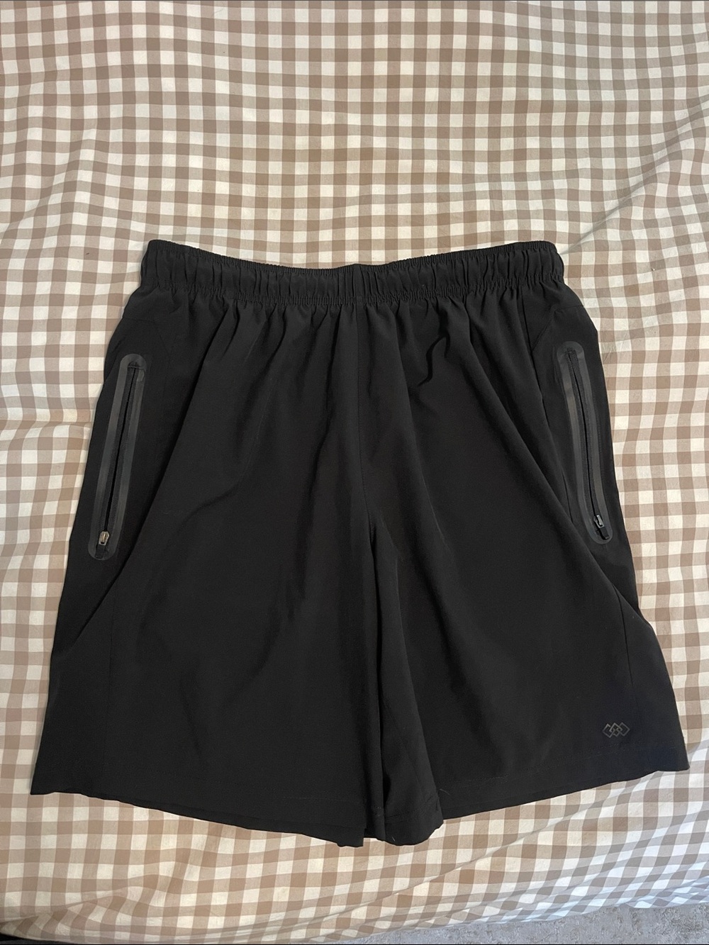Men's Black Athletic Shorts with Water-Resistant Zipper Pockets